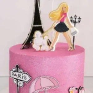 Arquivo de corte para topo de bolo tema Barbie em Paris no formato Studio para Silhouette, apresentando a boneca com elementos da Torre Eiffel para decoração de festas.