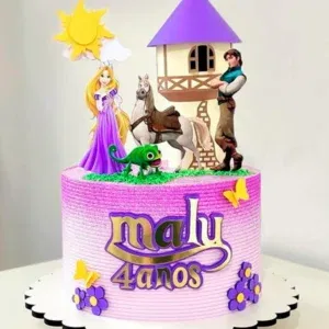 Arquivo de corte digital para topo de bolo no tema Enrolados com a torre da Rapunzel no formato Studio para máquinas Silhouette, ideal para decoração de festas infantis.