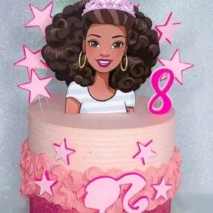 Arquivo digital de topo de bolo da Barbie Morena no formato Studio para máquinas de corte Silhouette, ideal para decoração de festas e personalizados inclusivos.