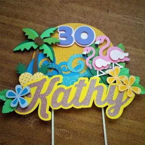 Arquivo digital de topo de bolo tema Flamingo no formato Studio para máquinas de corte Silhouette, ideal para decoração de festas tropicais.