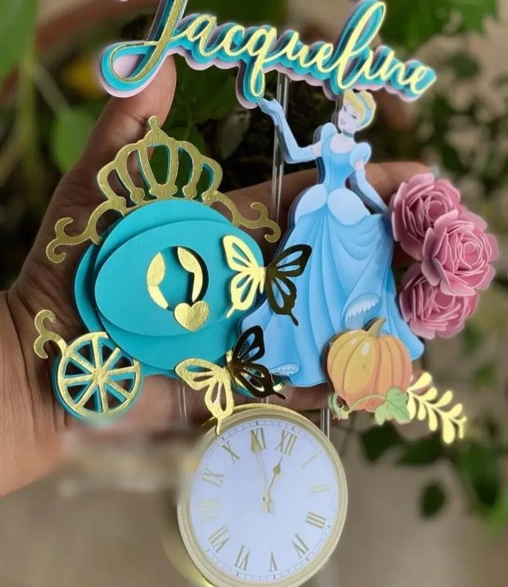 Topper de Bolo Tema Cinderela Luxo Studio