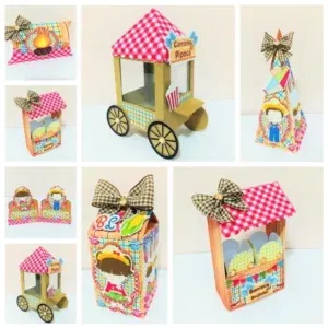 Moldes digitais de recorte tema Festa Junina no formato Studio para Silhouette, ideal para criar caixas, apliques e enfeites de arraiá.