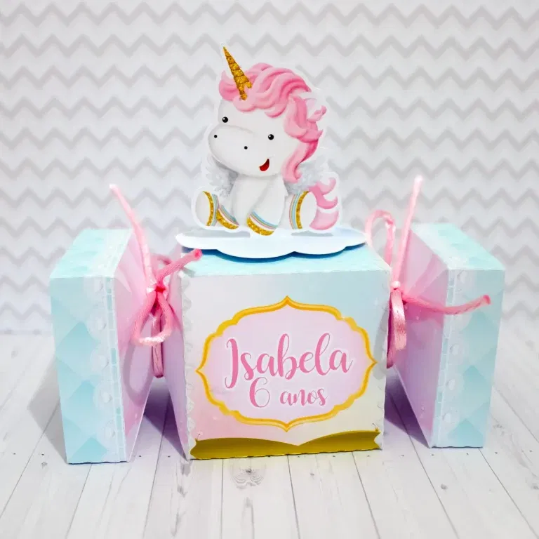 Arquivo de corte para caixas temáticas de Unicórnio no formato Studio para máquinas Silhouette, com linhas de vinco e corte automático.