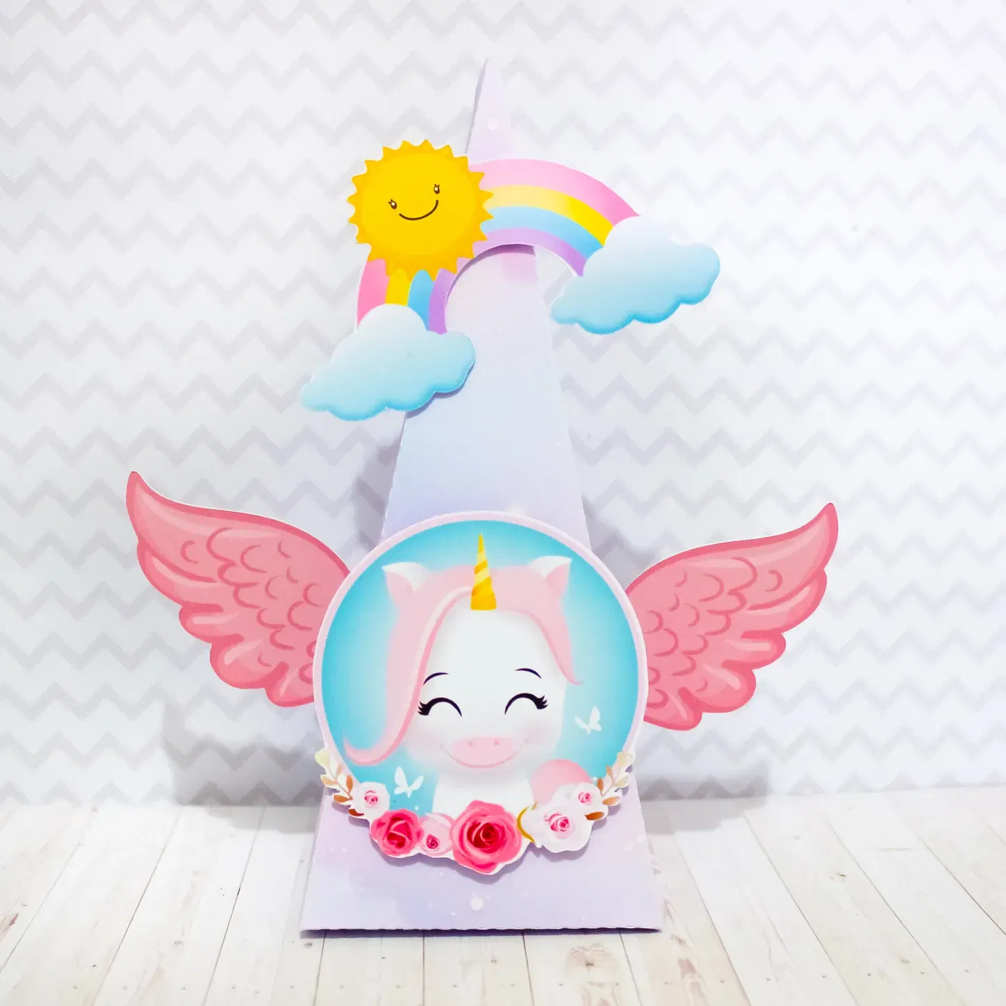 Moldes digitais de recorte tema Unicórnio no formato Studio para Silhouette, ideal para criar caixas, apliques e enfeites de festas infantis.