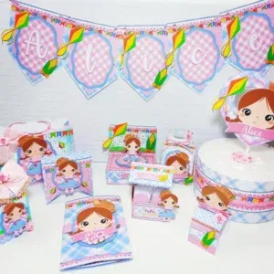 Moldes digitais de recorte tema Festa Junina Menina nos formatos Studio e PDF para Silhouette ou tesoura, com caixas temáticas para festas infantis.