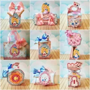 Arquivo de corte digital para centro de mesa luxo tema Alice no País das Maravilhas nos formatos Studio e PDF, com detalhes ornamentais para festas infantis e debutantes.