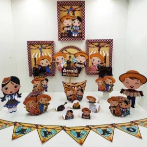 Arquivo de corte digital tema decoração arraiá festa junina nos formatos Studio, PNG e PDF para máquinas Silhouette ou tesoura, ideal para personalizados de luxo.