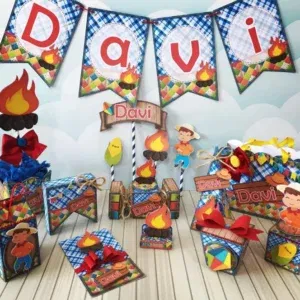 Arquivo para topo de bolo e itens de papelaria tema decoração festa junina aniversário nos formatos Studio, PNG e PDF, pronto para imprimir e recortar.