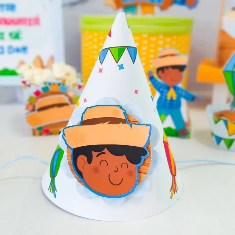 Arquivo para topo de bolo e itens de papelaria tema decoração mesversário festa junina nos formatos Studio e PDF, pronto para imprimir e recortar.