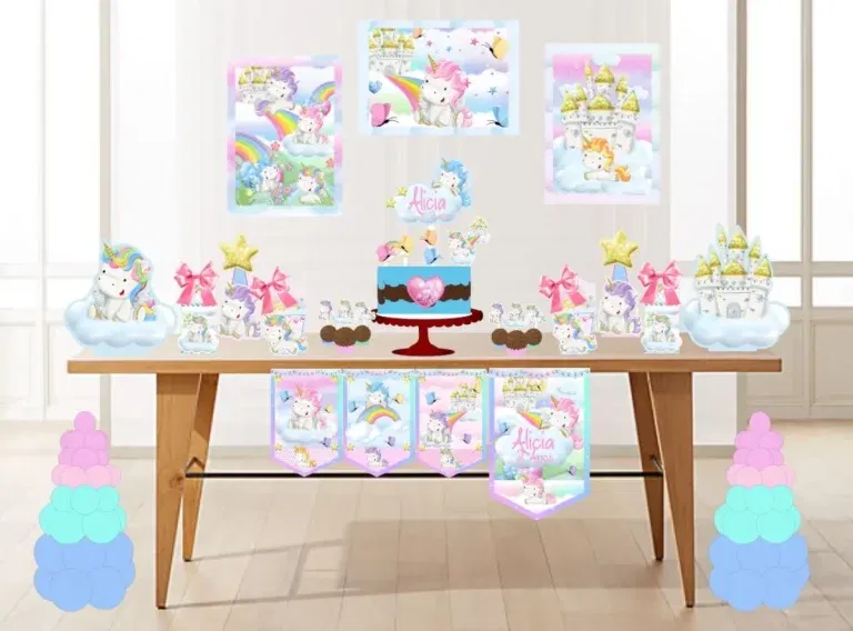 Arquivo de corte digital para decoração simples de unicórnio nos formatos Studio e PDF para máquinas Silhouette ou tesoura, ideal para festas em casa e personalizados práticos.