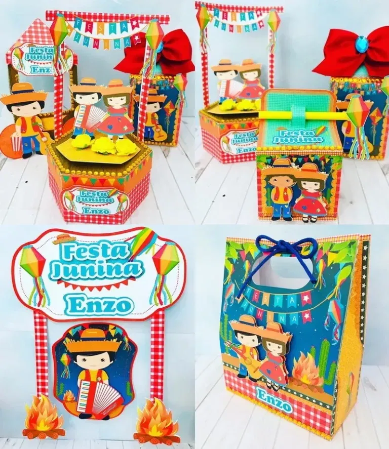 Arquivo de corte digital tema decoração de festa de São João nos formatos Studio e PDF para máquinas Silhouette ou tesoura, ideal para personalizados de luxo.