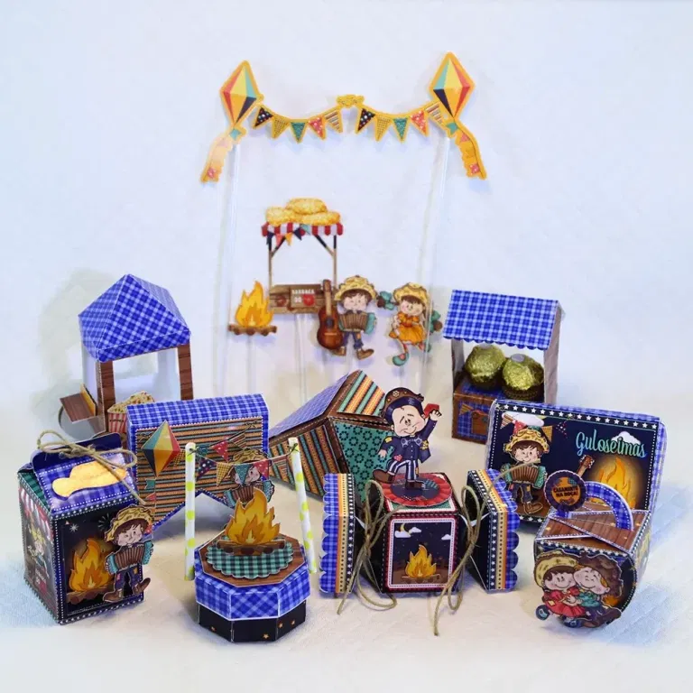 Arquivo de corte digital tema festa junina decoração simples nos formatos Studio e PDF para máquinas Silhouette ou tesoura, ideal para personalizados práticos.