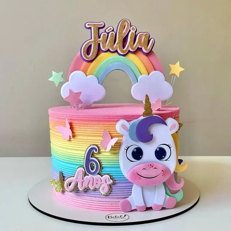 Arquivo de corte digital para topo de bolo tema Unicórnio e Arco-Íris no formato Studio para máquinas Silhouette, com camadas coloridas e alta resolução.