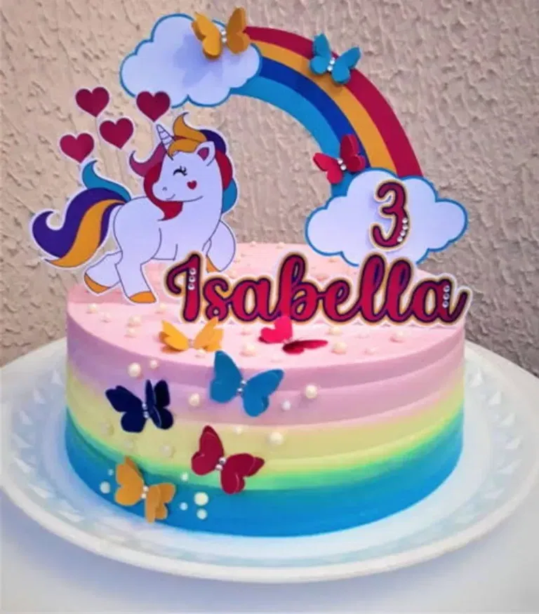 Arquivo de corte digital para topo de bolo tema Unicórnio no formato Studio para máquinas Silhouette, com nome editável e elementos em alta resolução para imprimir e recortar.