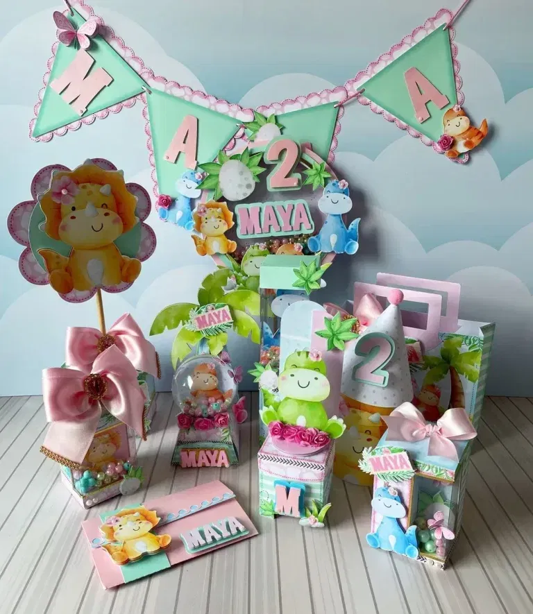 Festa Infantil Dinossauro Rosa Studio Png e Pdf