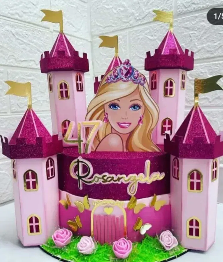 Topo de bolo barbie castelo 3d