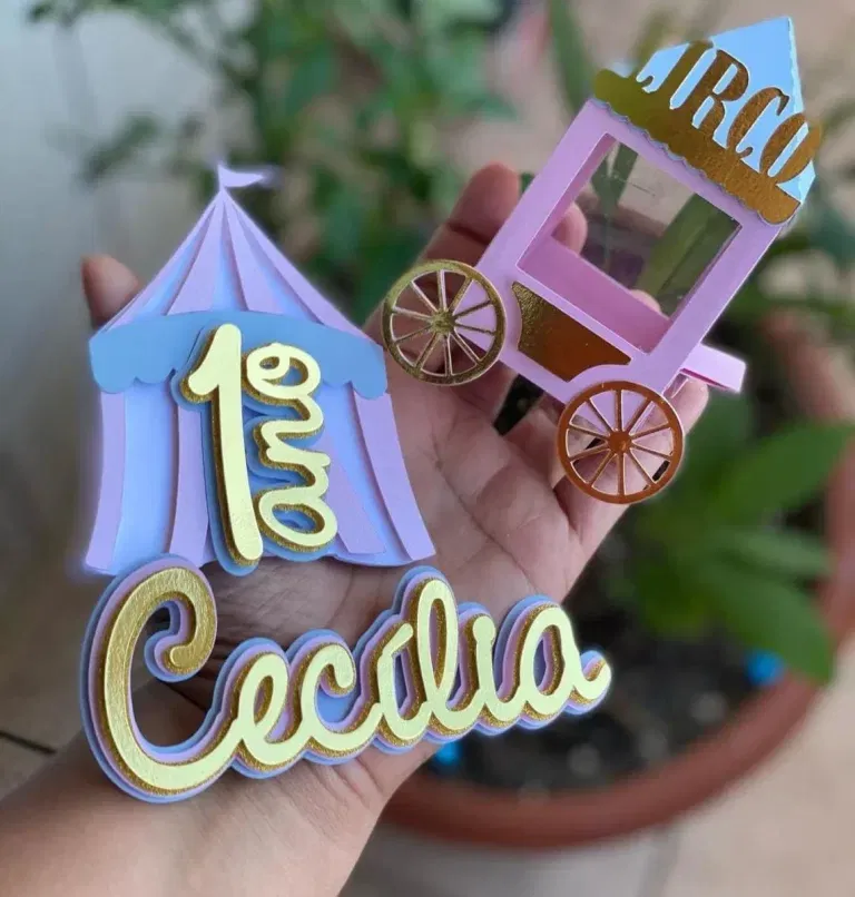 Arquivo Topo de Bolo Circo Rosa 3D Studio